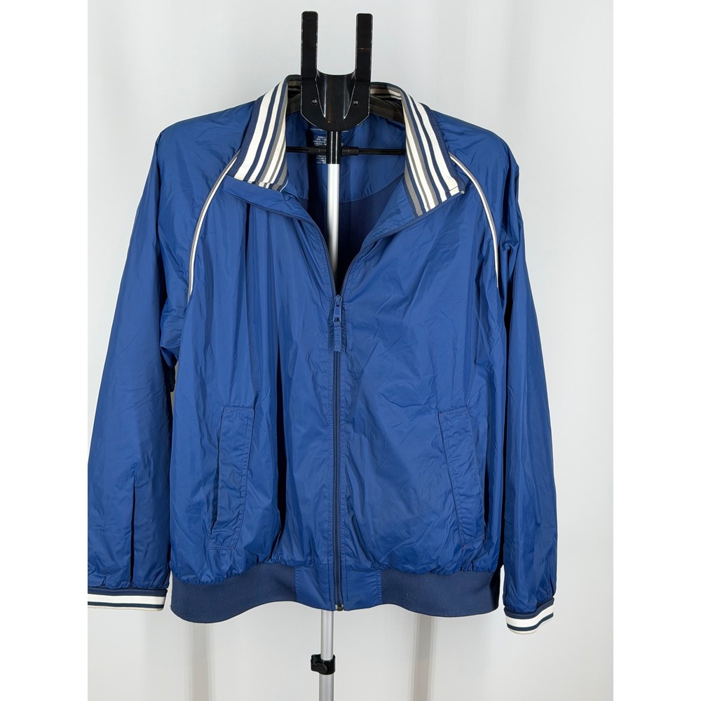 Roundtree & Yorke Sport Mens XL Blue Windbreaker Full Zip Jacket Striped Trim